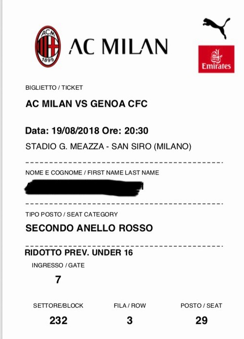 Biglietti Milan - Genoa 19/08/2018