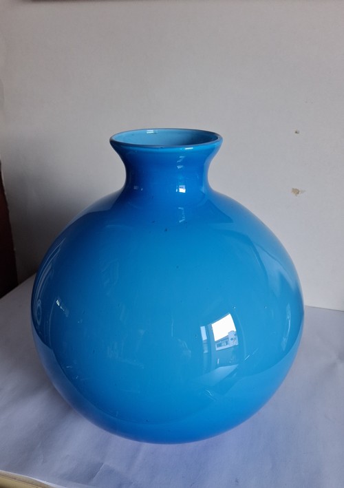 Grande vaso  decorativo tondo in vetro   vintage  