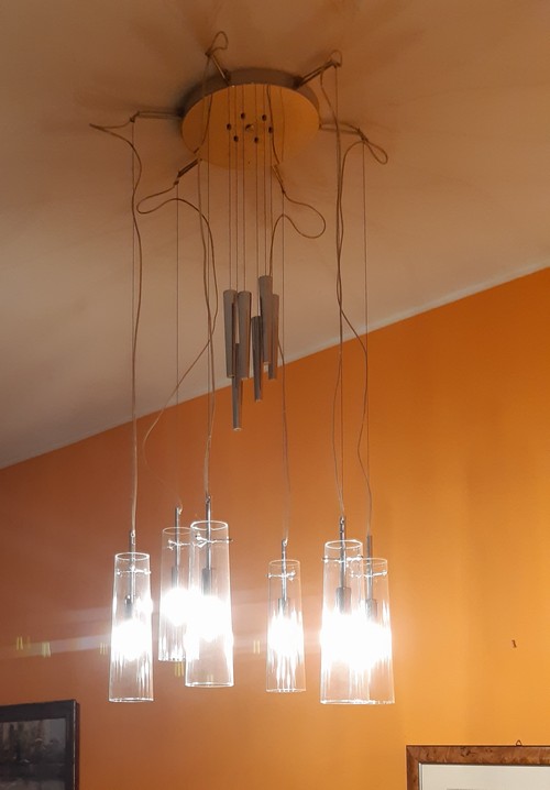 Lampadario 6 luci sali scendi con contrappesi